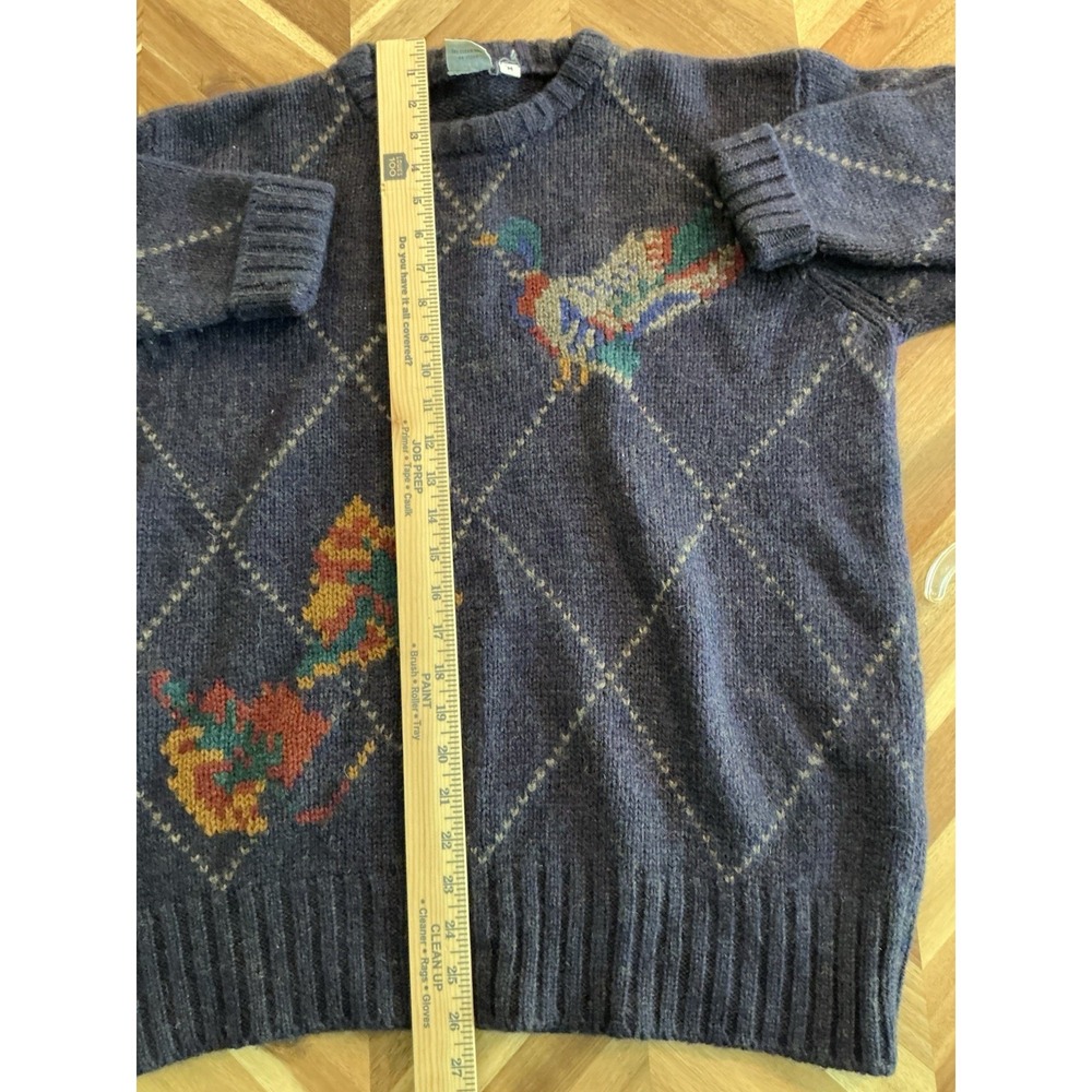 Vintage 100% Wool Argyle Sweater With Duck‎ Mallard Navy Blue Hong Kong - Picture 8 of 9